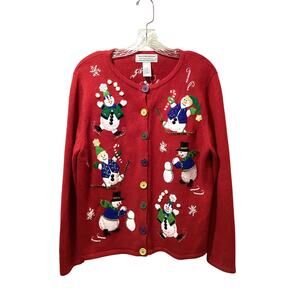Vintage Tiara International Women Ugly Christmas Cardigan Sweater Red Size